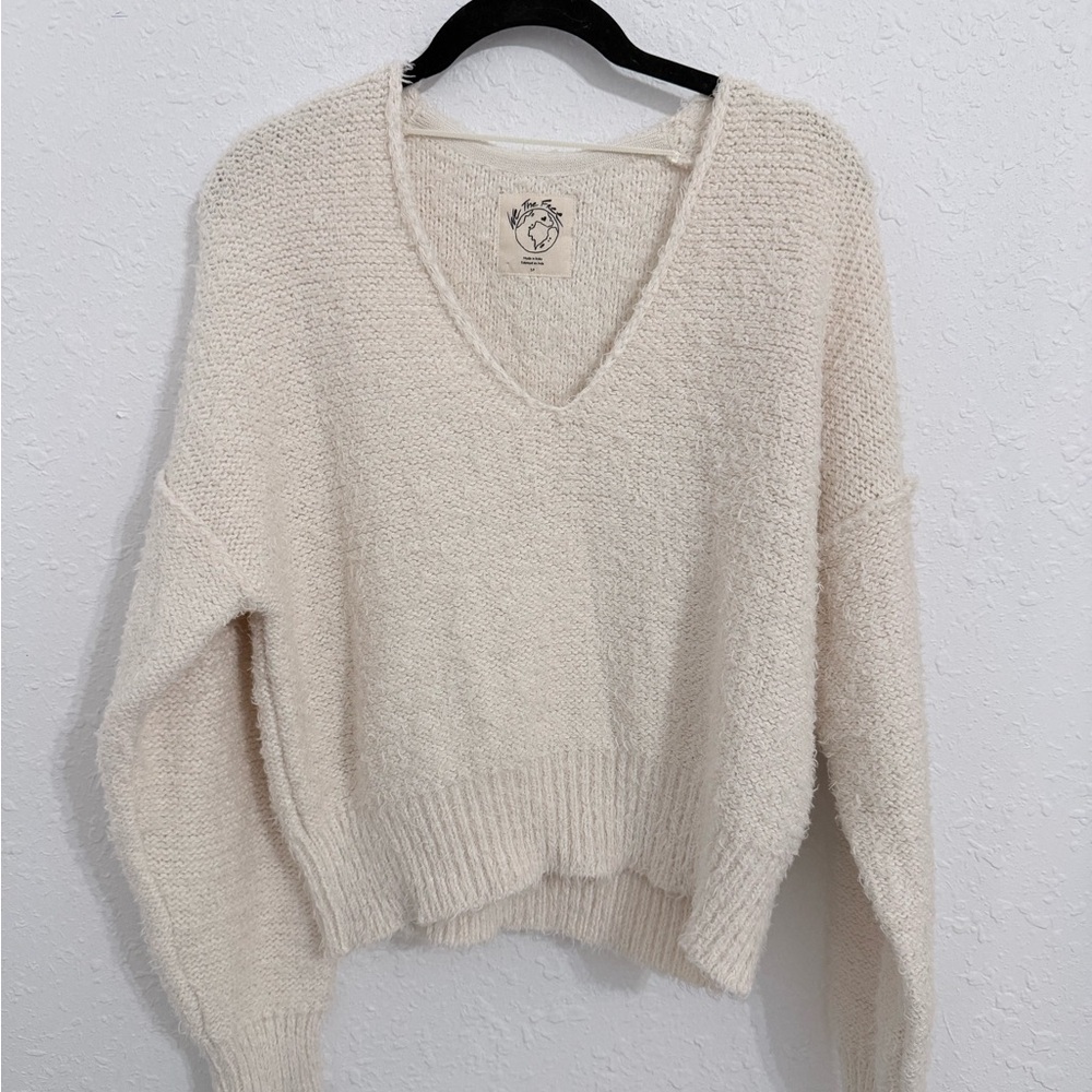 Free People We The Free Cream V-Neck Sweater